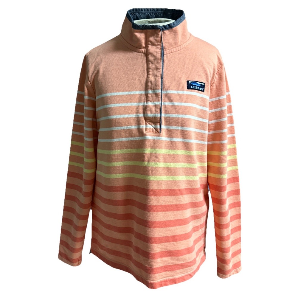 L.L. Bean Striped Quarter Button Pullover Cotton Sz Medium